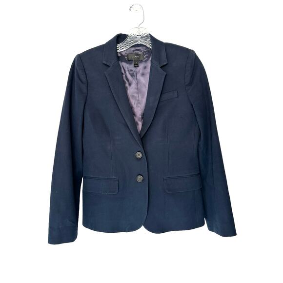 J.Crew Blazer‎ Women's Navy Blue Bi-Stretch Cotton Blend Preppy Academia Size 4 - Picture 1 of 12